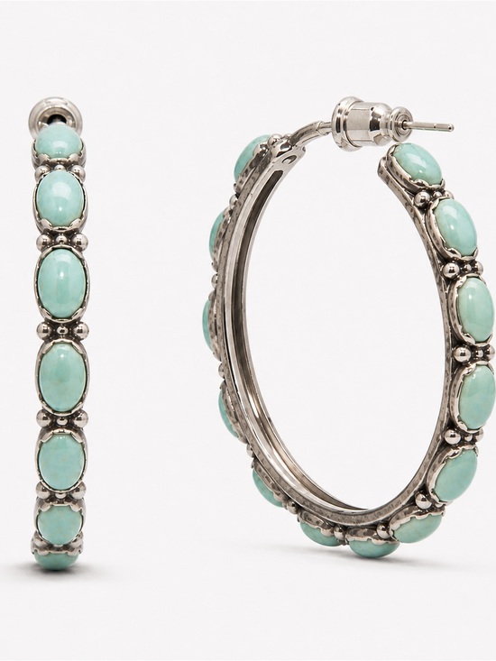 Jewelry - Turquoise Stone Hoop Earrings Silver Tone Boho Western Statement